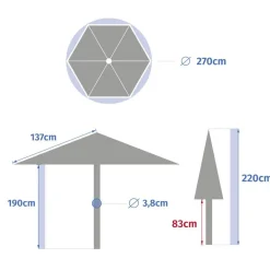 Parasol droit rond inclinable SOYA Acajou