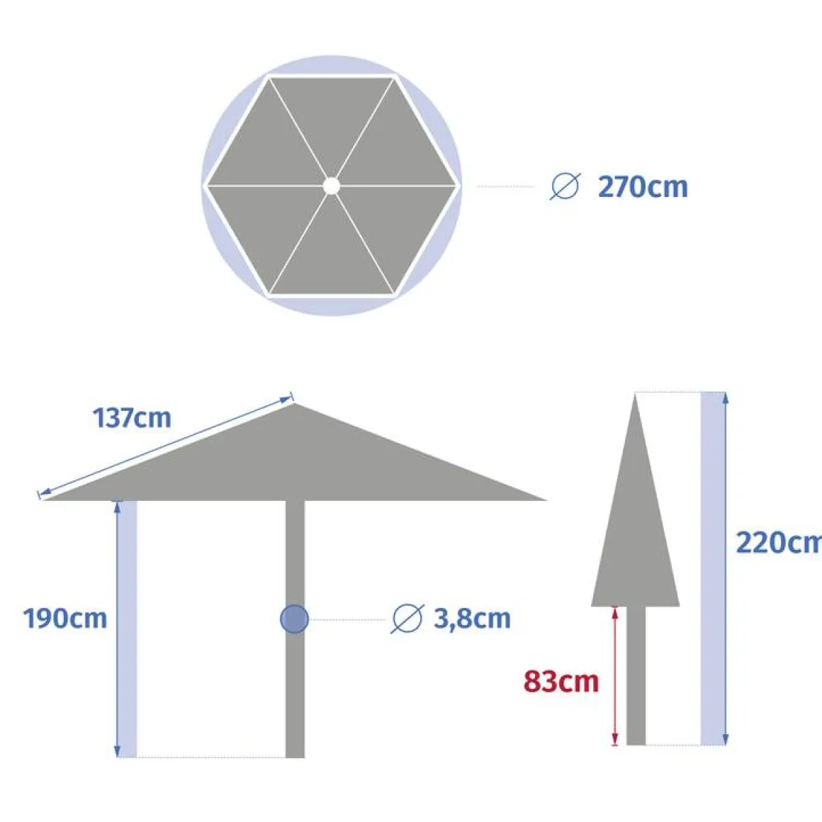 Parasol droit rond inclinable SOYA Vert olive / Graphite