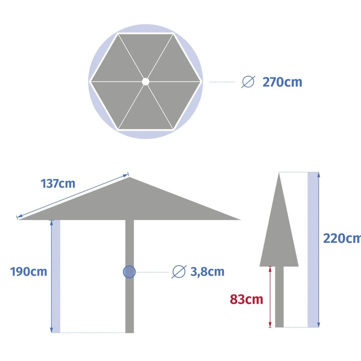 Parasol droit rond inclinable SOYA Argile / Blé