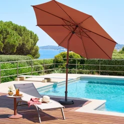 Parasol droit rond inclinable LOOMPA Acajou
