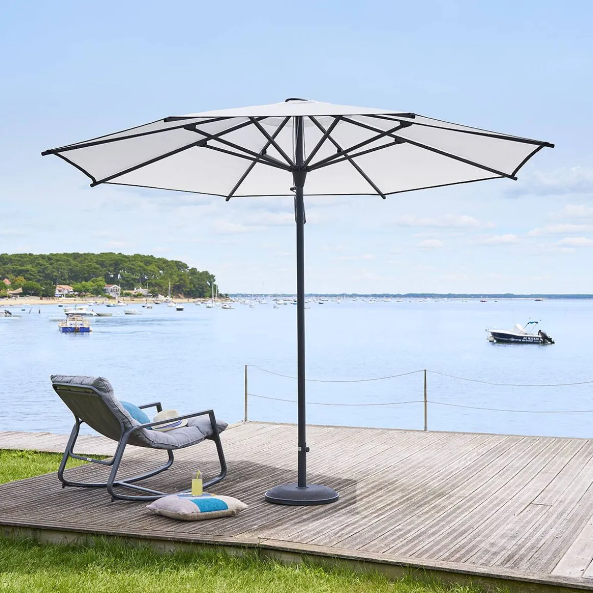 Parasol droit rond MALUVIA Blanc