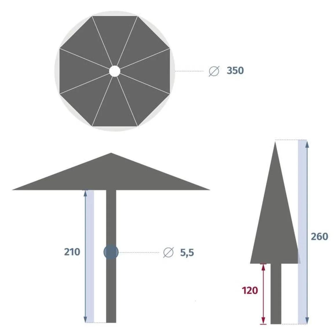 Parasol droit rond MALUVIA Blanc