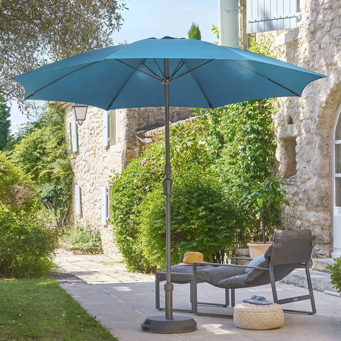 Parasol droit rond SISKO Bleu canard