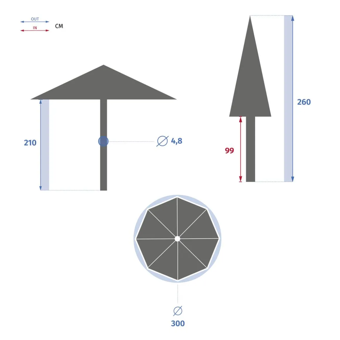 Parasol droit rond TINAEI Bordeaux