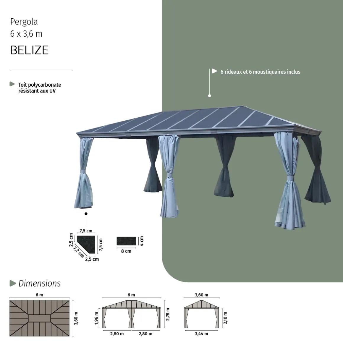 Pergola autoportante BELIZE Graphite