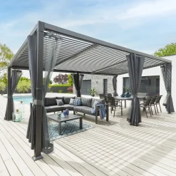 Pergola AVILA Graphite avec 1 kit de rideaux