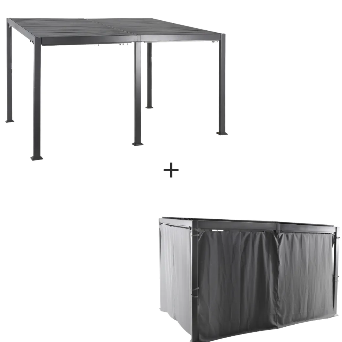 Pergola AVILA Graphite + 1 kit de rideaux