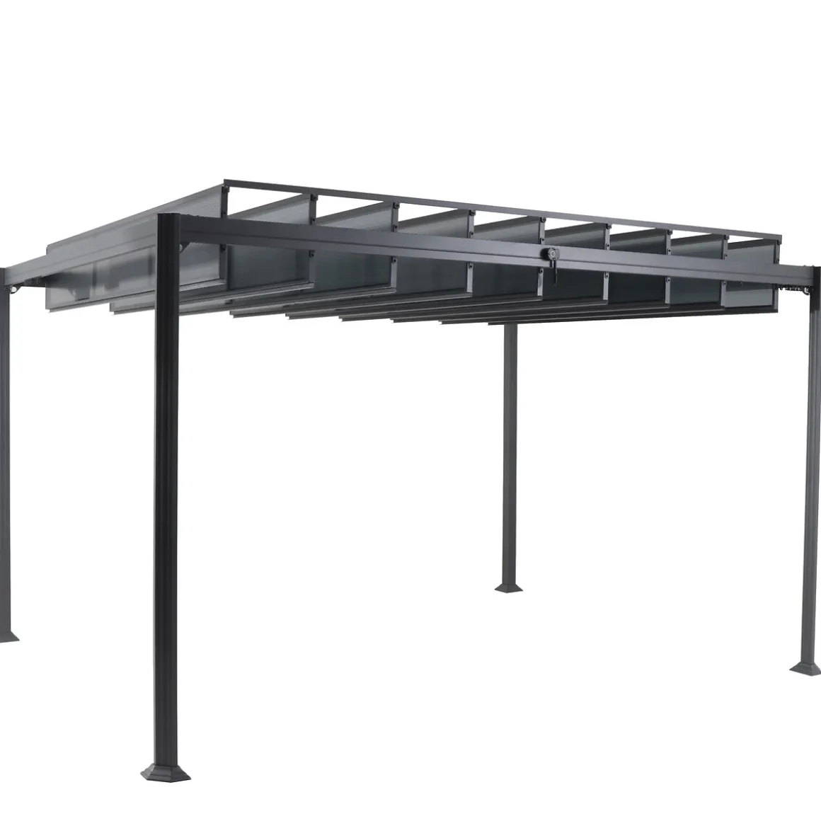 Pergola BELIZE Graphite + 1 kit de rideaux Ardoise