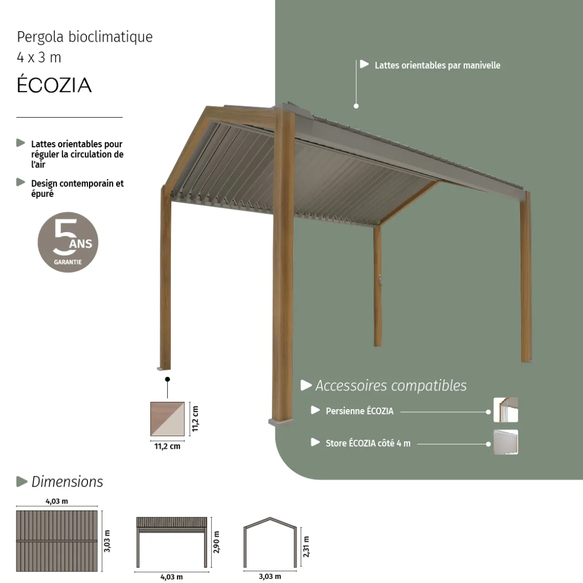 Pergola bioclimatique autoportante ECOZIA Honey