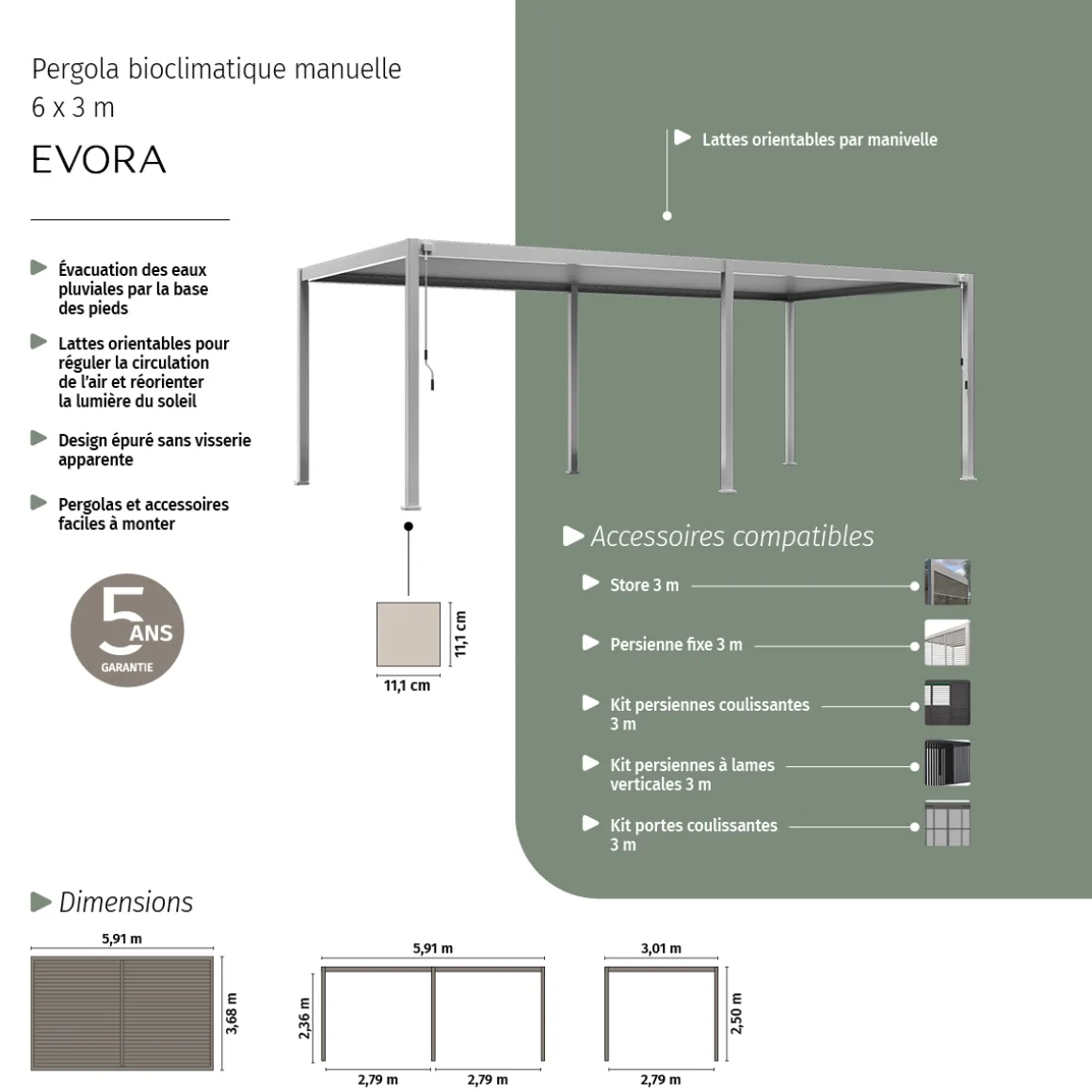 Pergola bioclimatique autoportante EVORA Argile