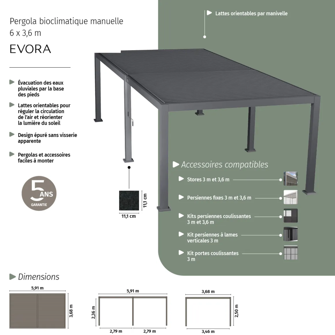 Pergola bioclimatique EVORA Graphite