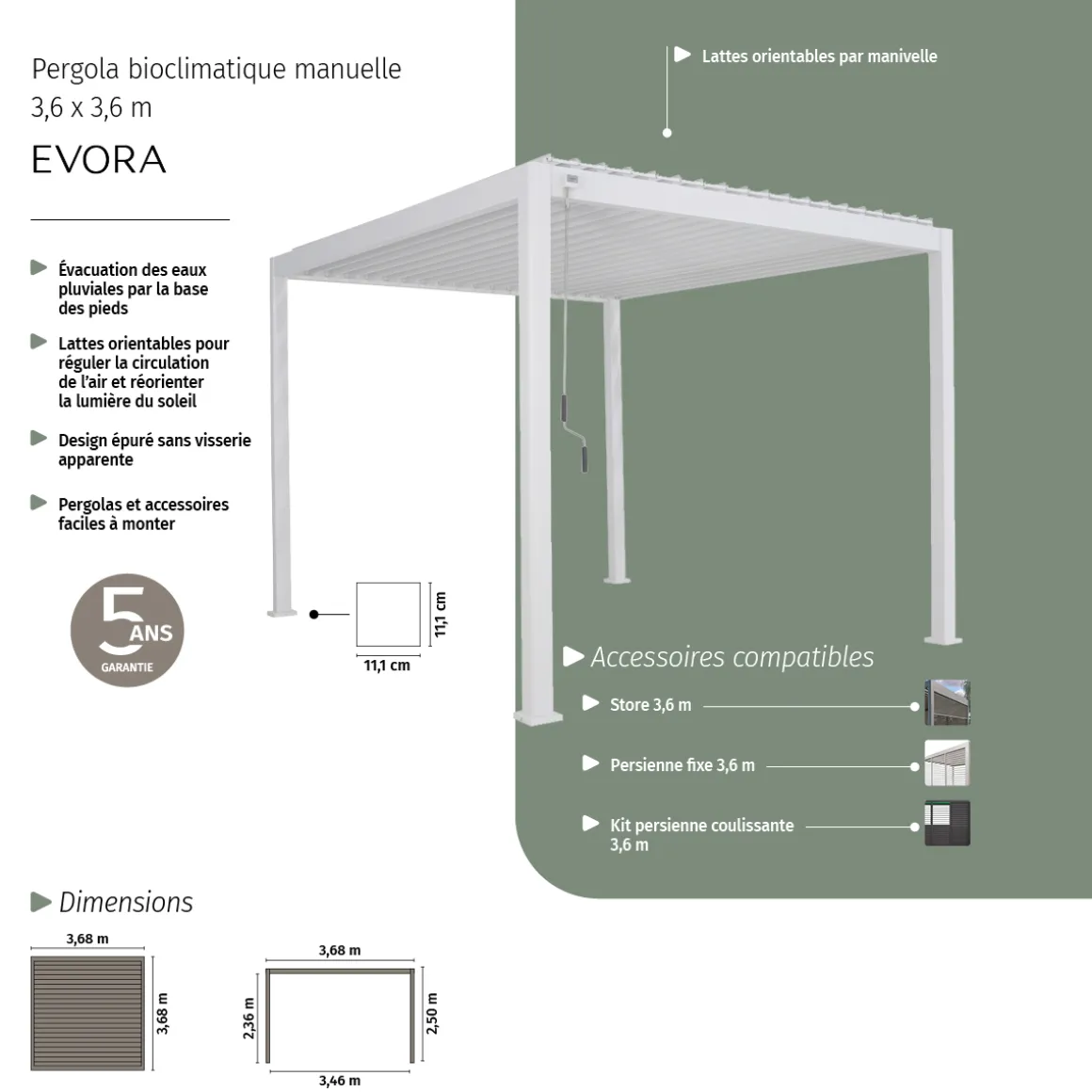 Pergola bioclimatique EVORA Blanc