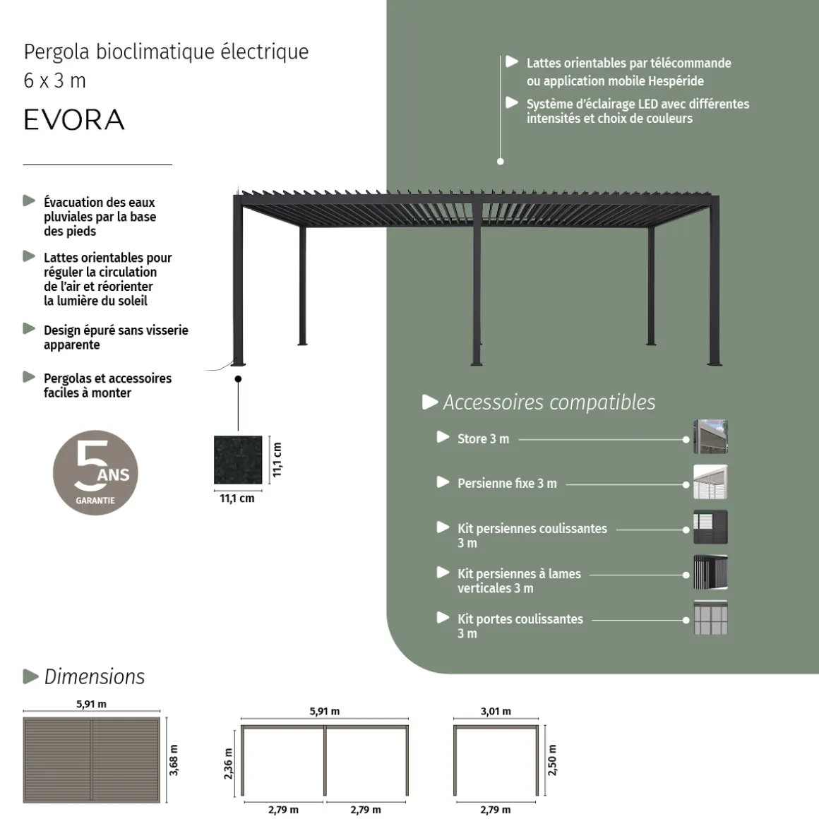 Pergola bioclimatique électrique EVORA Graphite