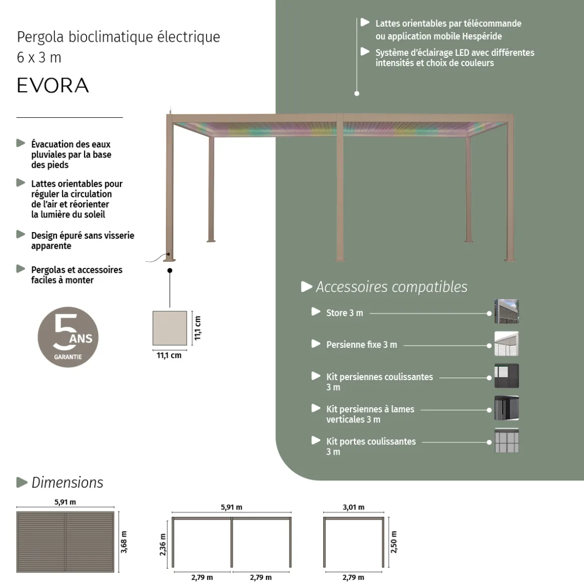 Pergola bioclimatique électrique EVORA Argile