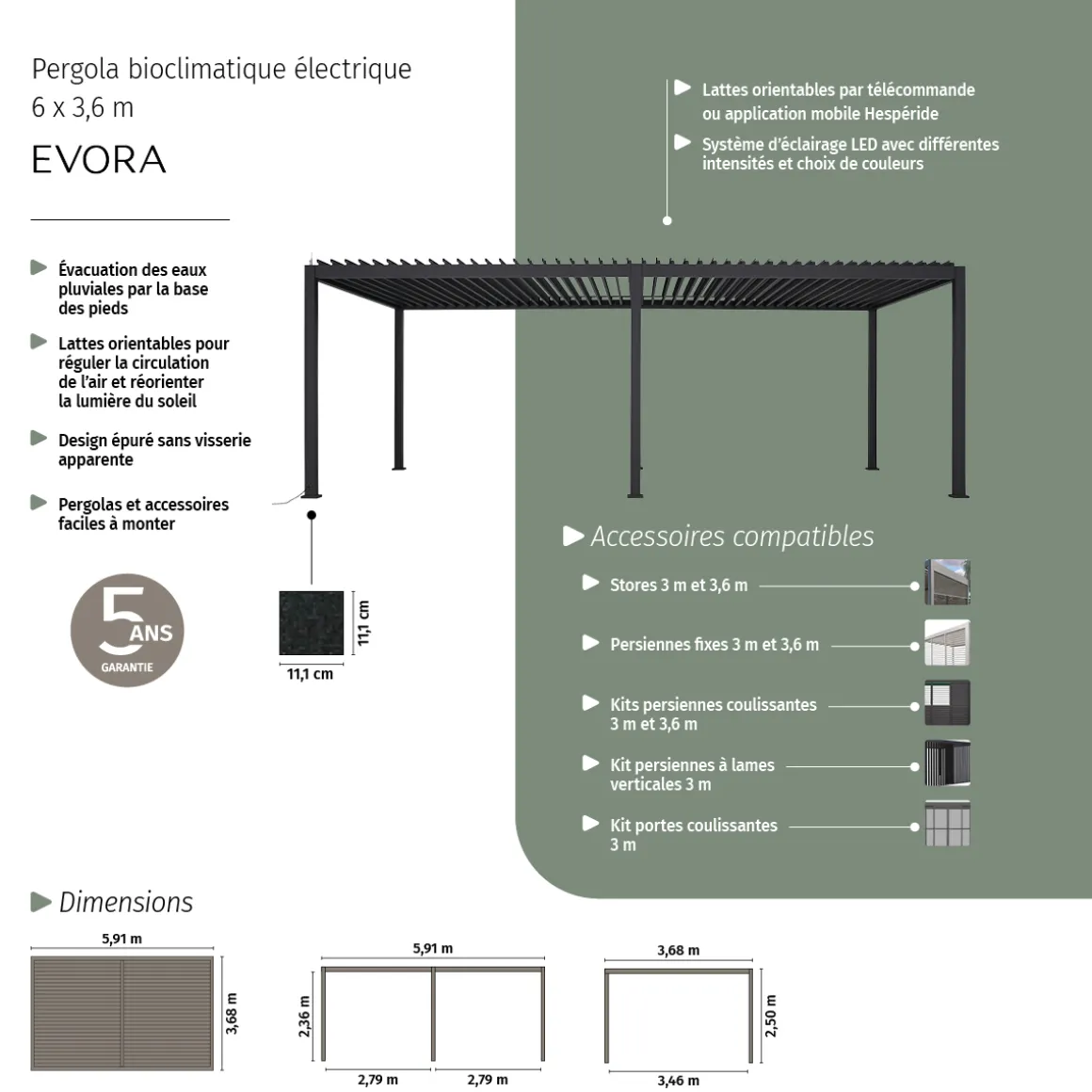 Pergola bioclimatique électrique EVORA Graphite