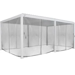 Pergola bioclimatique électrique EVORA blanc + 1 kit de rideaux, moustiquaires et rails