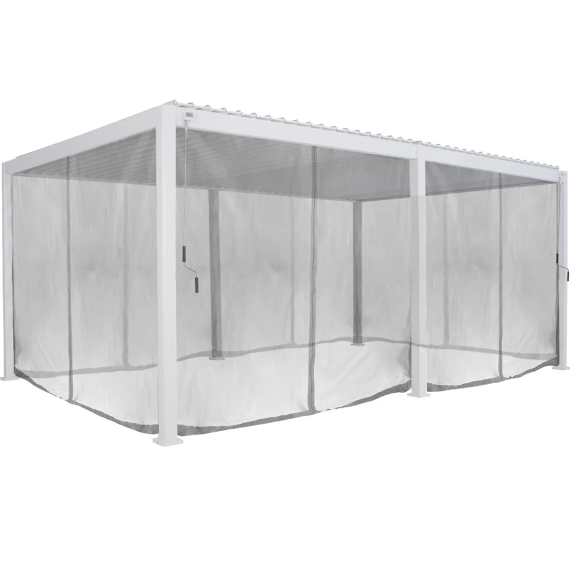 Pergola bioclimatique électrique EVORA blanc + 1 kit de rideaux, moustiquaires et rails