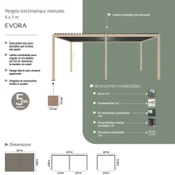 Pergola bioclimatique manuelle EVORA Effet bois Honey