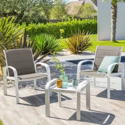 Salon de jardin duo ELYN Noisette & Blanc