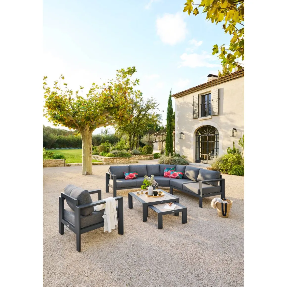Table basse de jardin carrée ÉVASION Graphite & Honey
