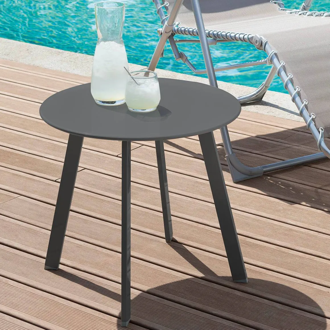 Table d'appoint de jardin rond SAONA Graphite