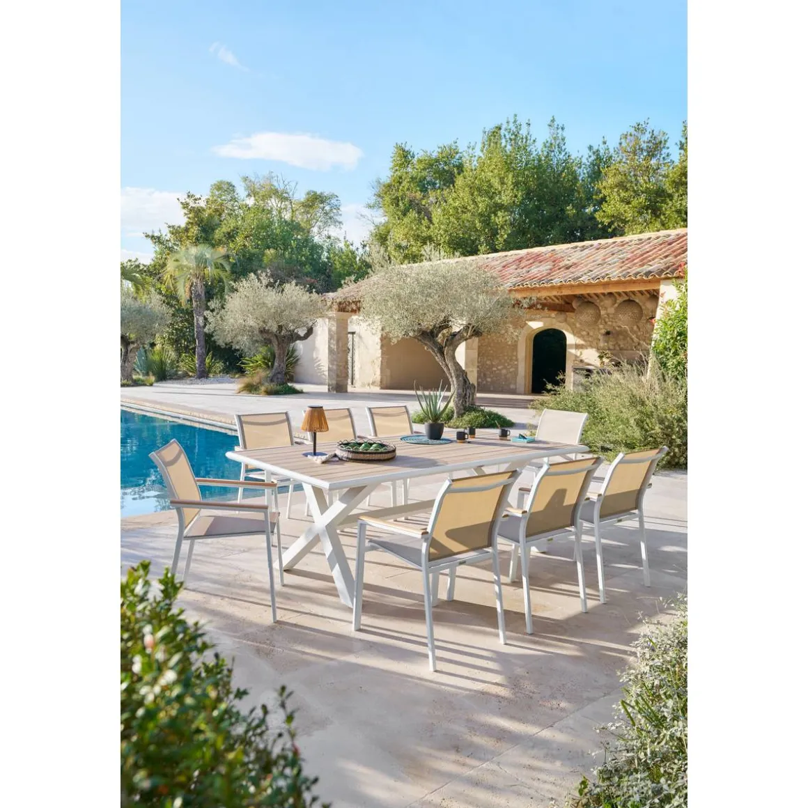Table de jardin AXIOME Eucalyptus & Blanc