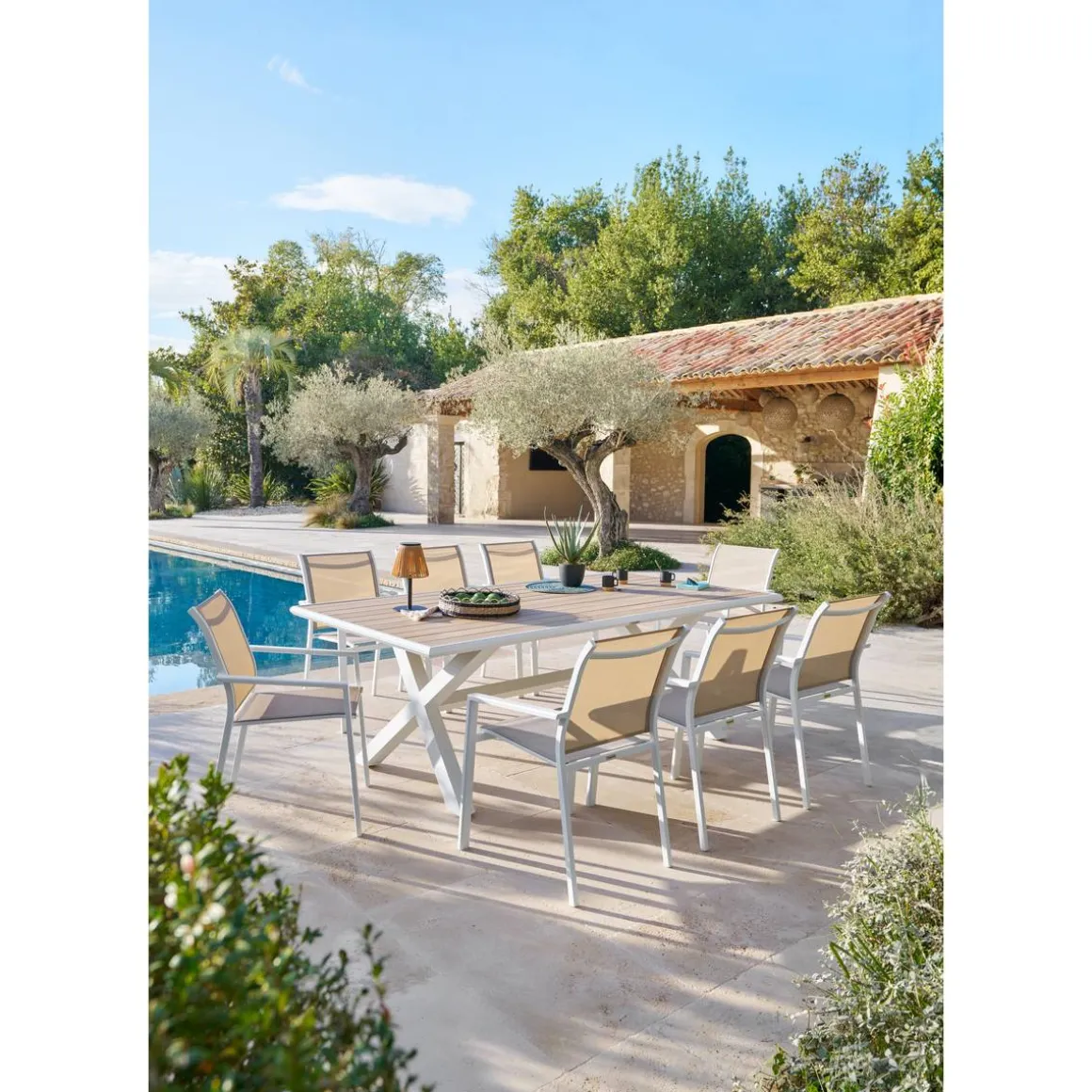 Table de jardin AXIOME Eucalyptus & Blanc