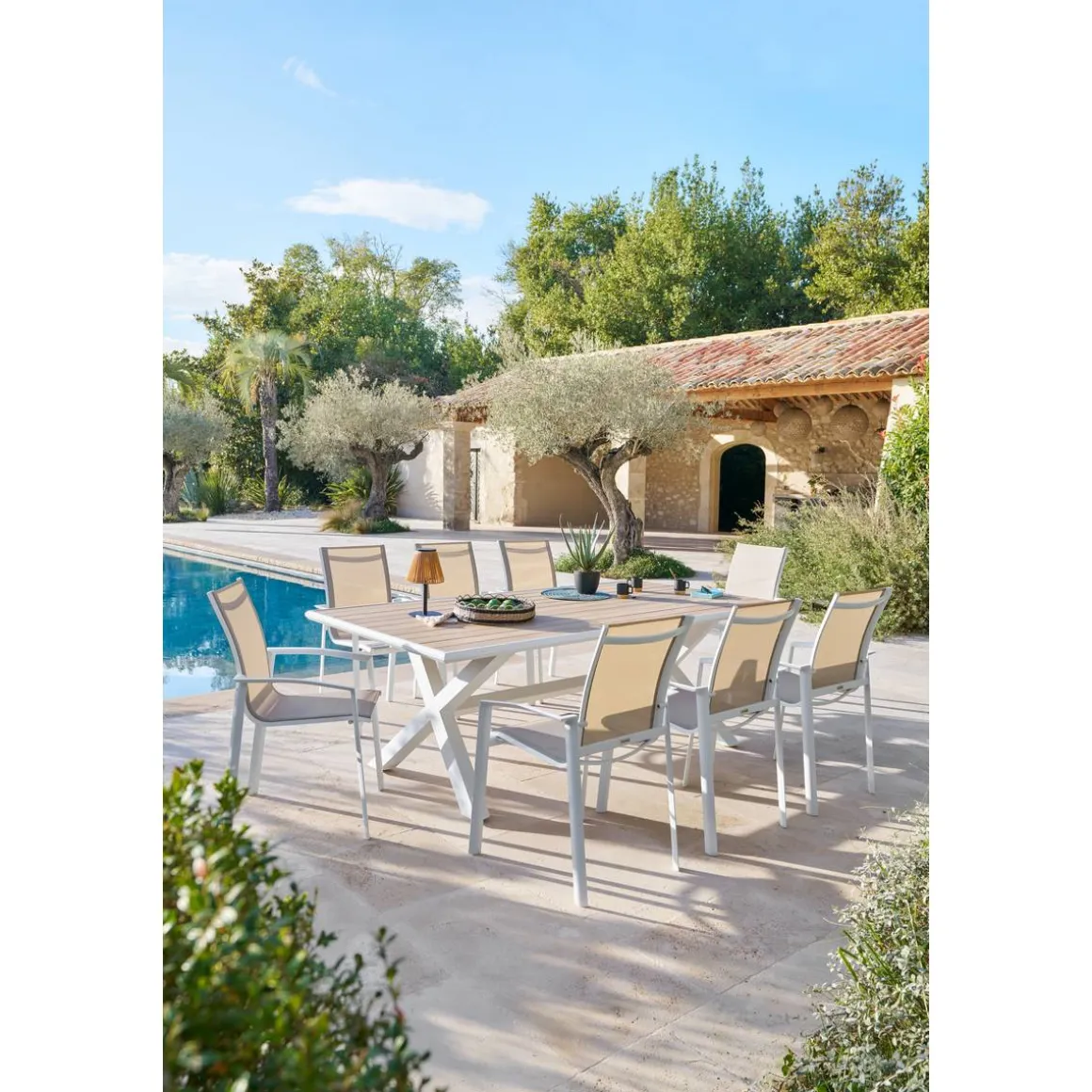 Table de jardin AXIOME Eucalyptus & Blanc