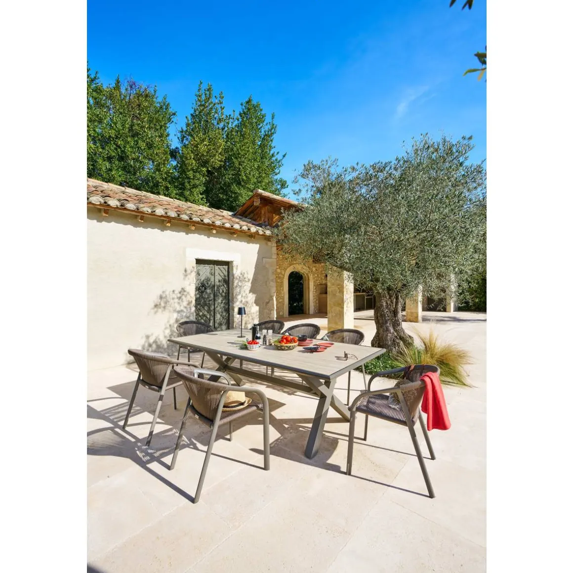Table de jardin AXIOME Vanille & Marron