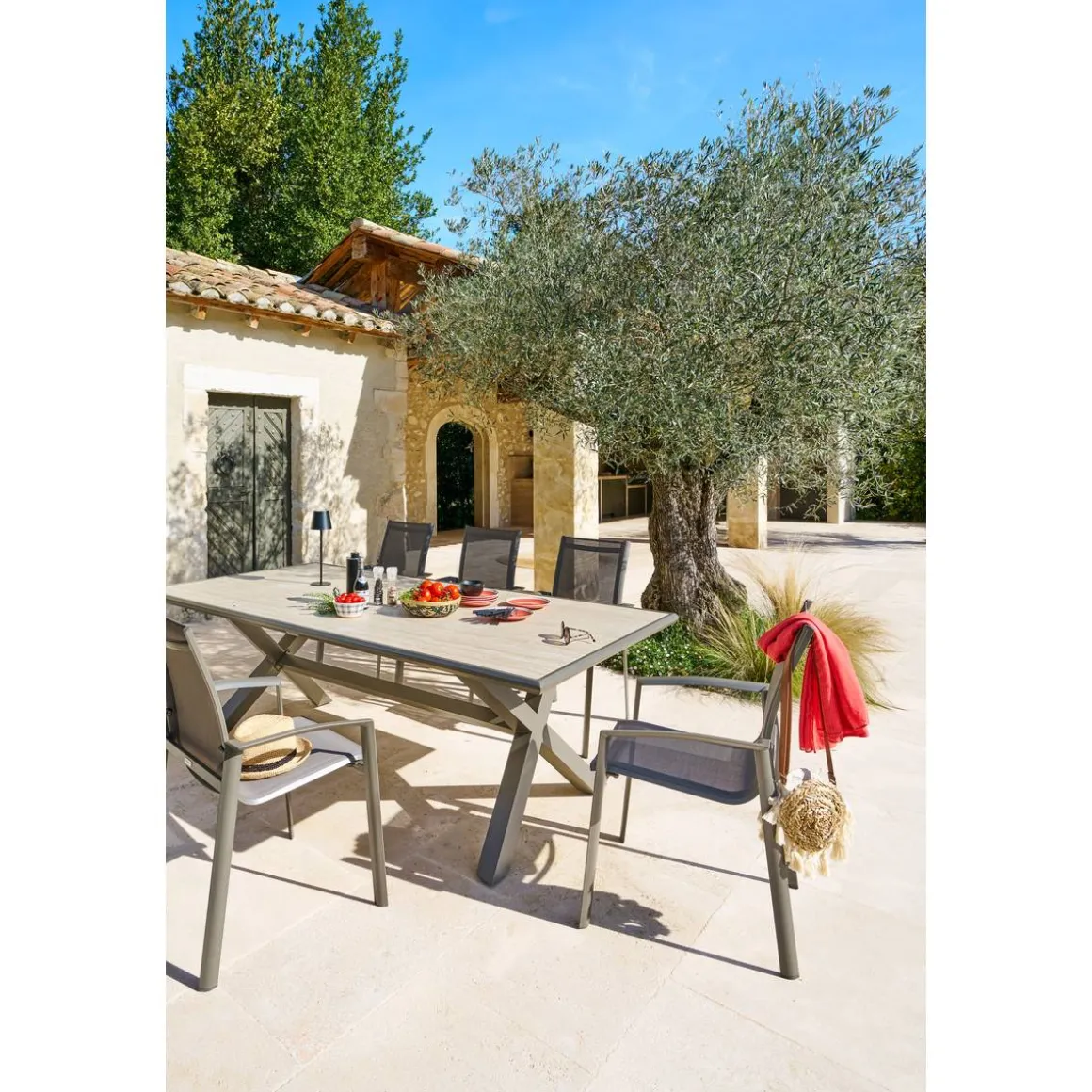 Table de jardin AXIOME Vanille & Marron