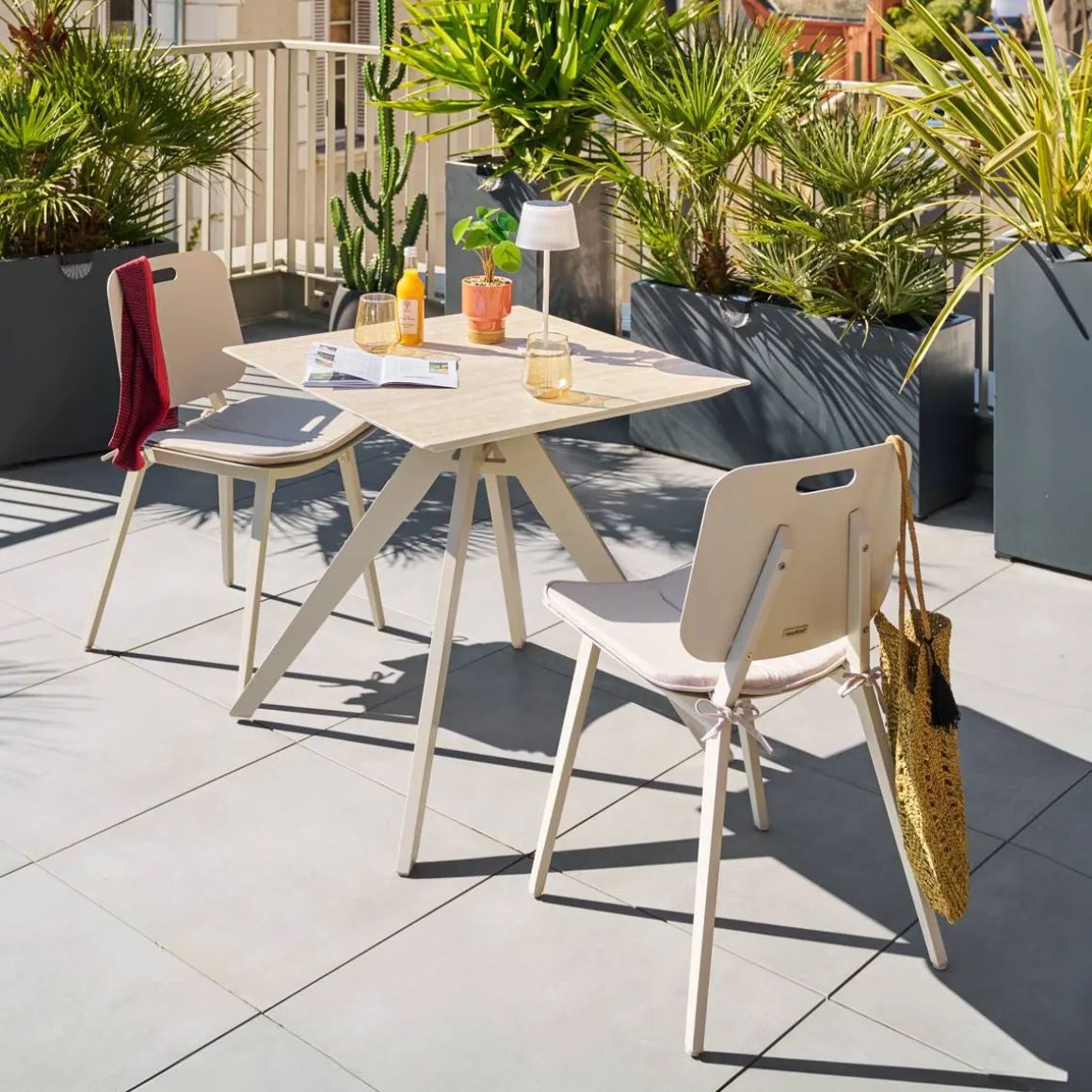 Table de jardin carrée TERZANO Vanille & Argile