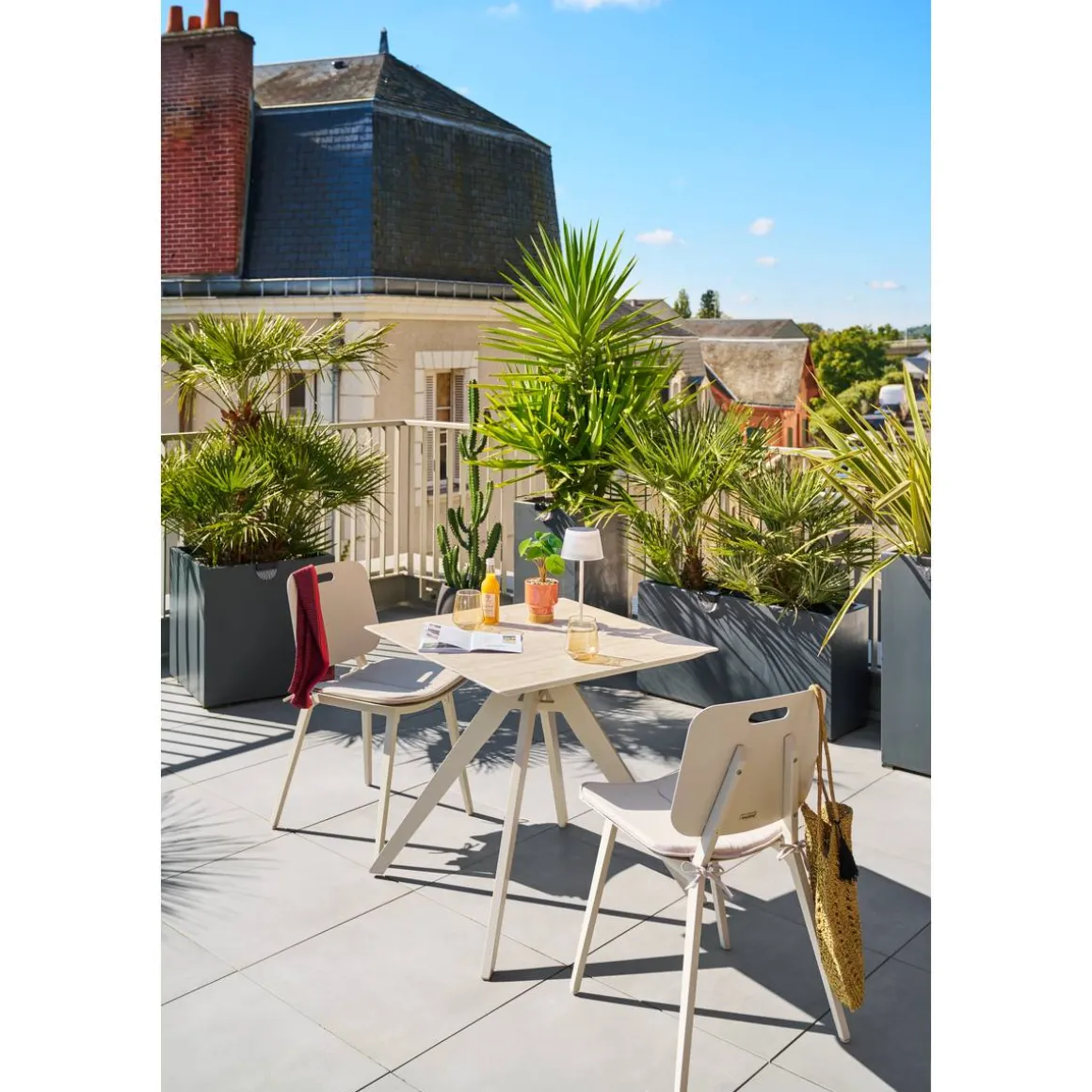 Table de jardin carrée TERZANO Vanille & Argile