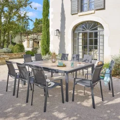Table de jardin carré EVASION Effet bois Honey / Graphite