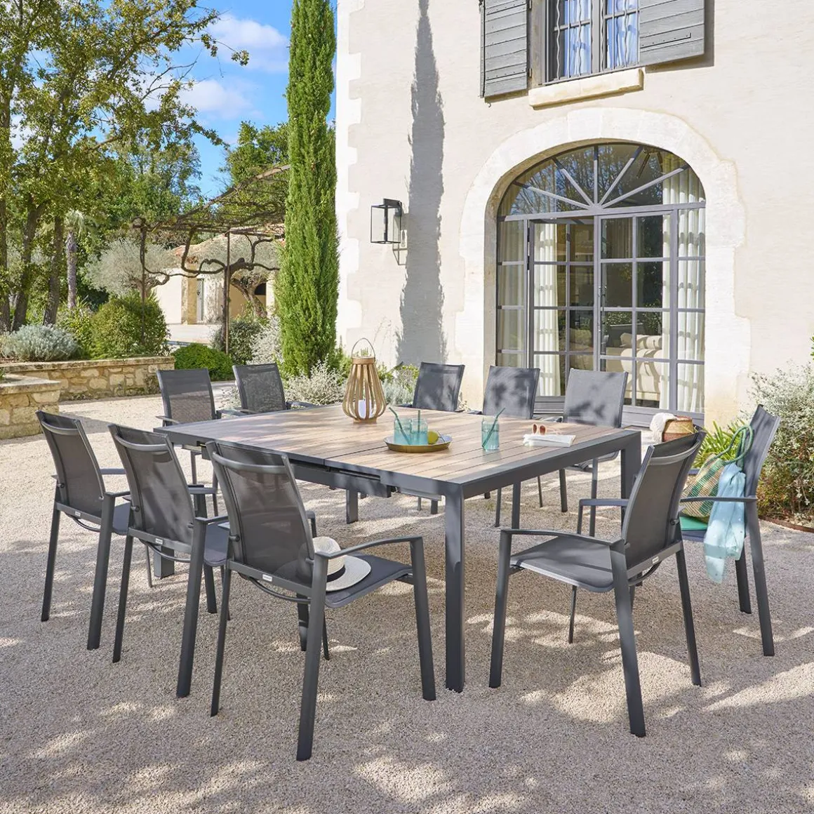 Table de jardin carré EVASION Effet bois Honey / Graphite