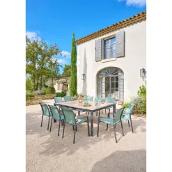 Table de jardin carré EVASION Effet bois Honey / Graphite