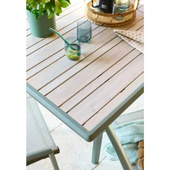 Table de jardin DILORS Effet bois Lin & Vert laurier