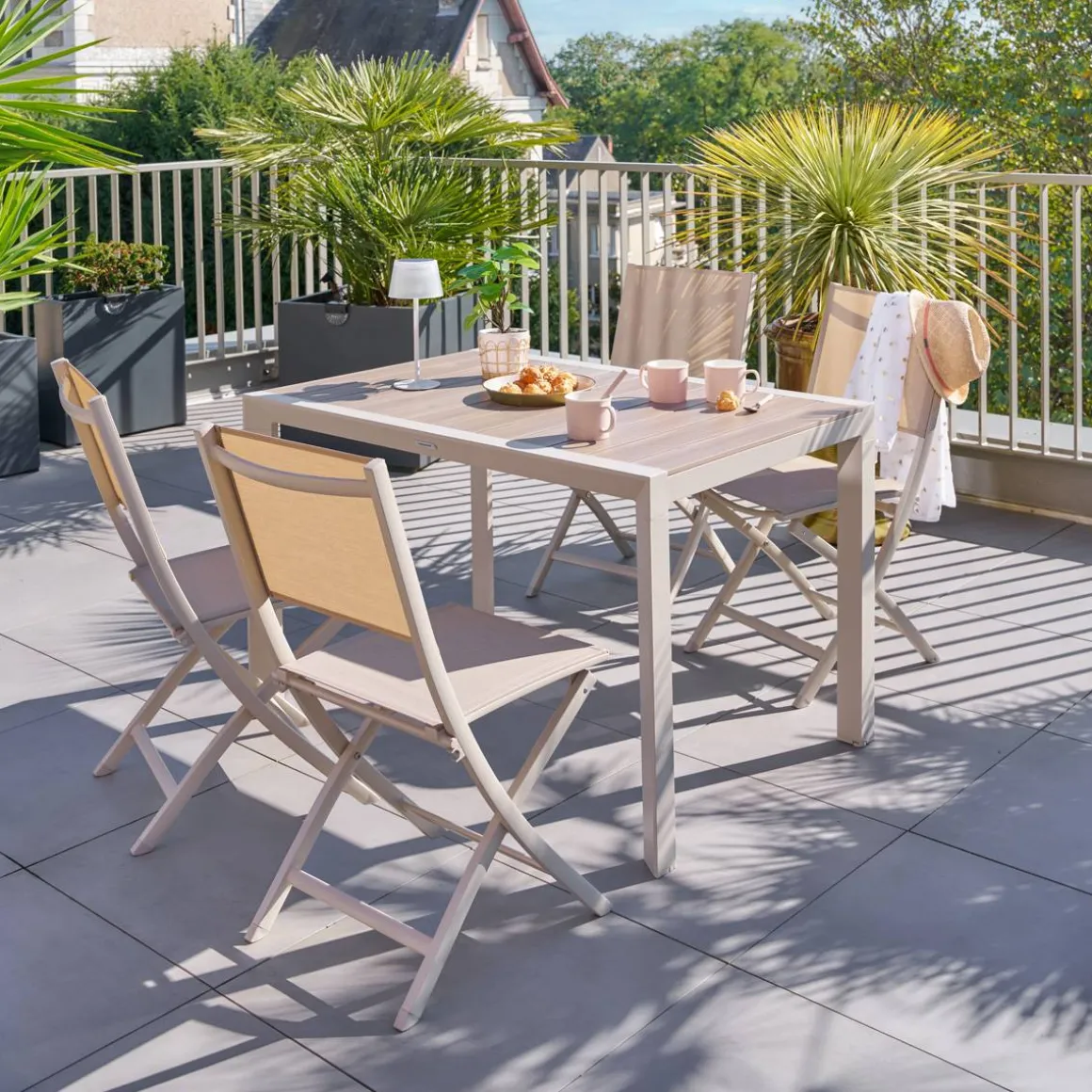 Table de jardin Effet bois Lin / Argile