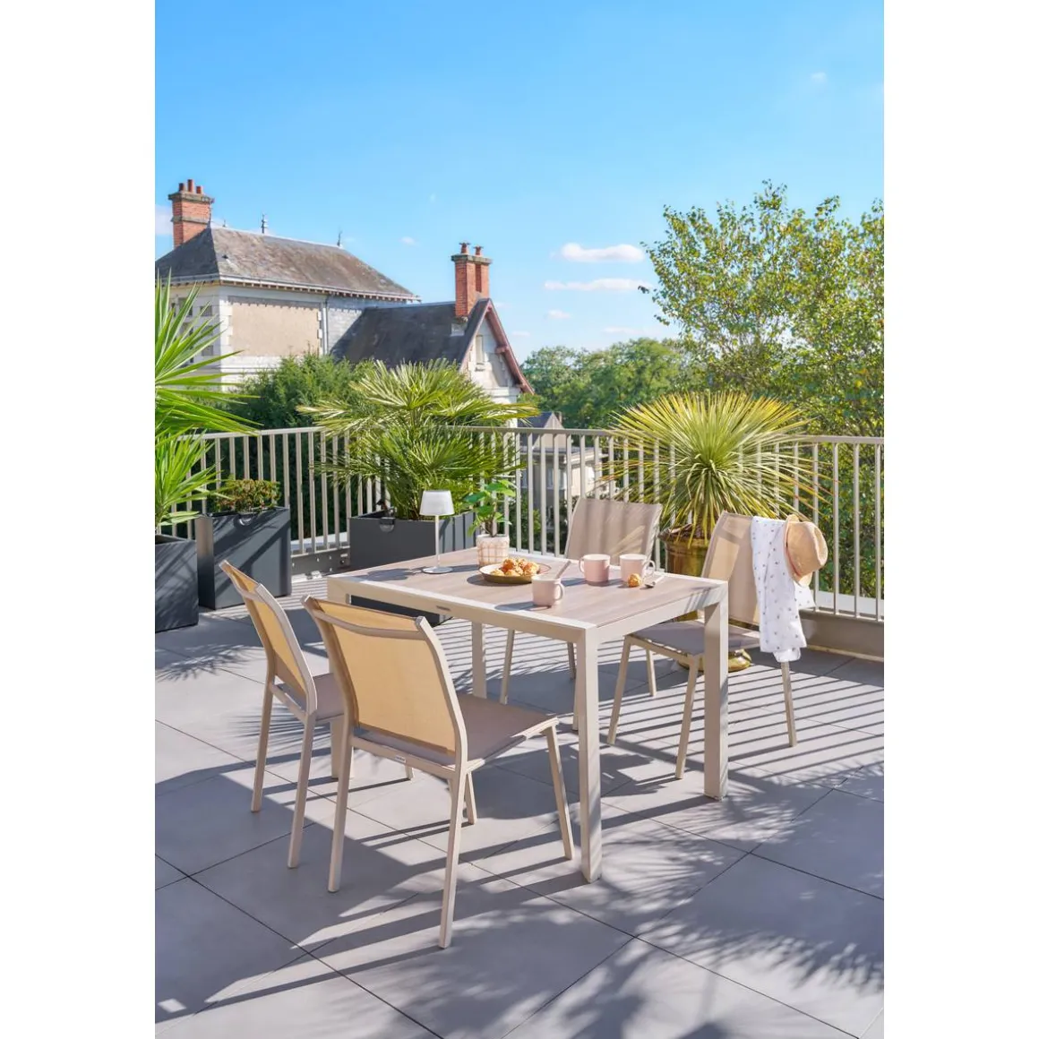 Table de jardin Effet bois Lin / Argile