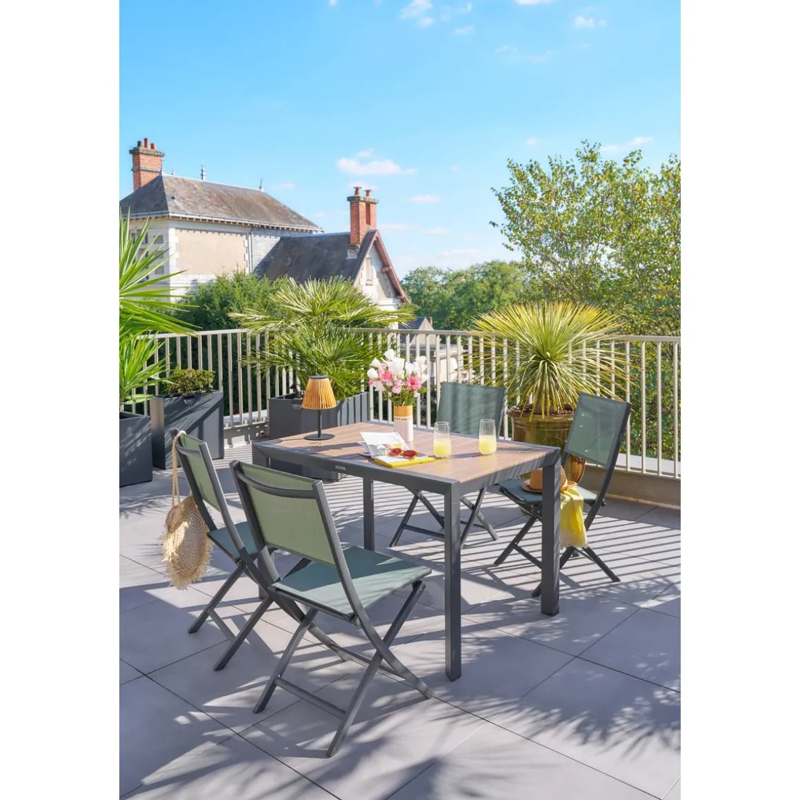 Table de jardin EVASION Effet bois Honey / Graphite