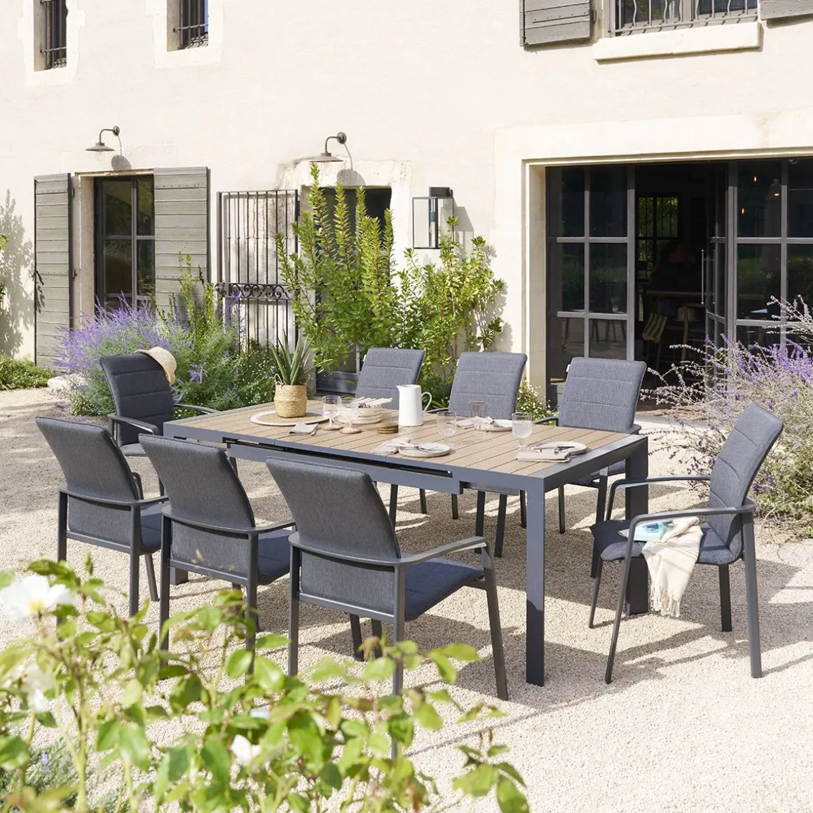 Table de jardin EVASION Effet bois Honey / Graphite
