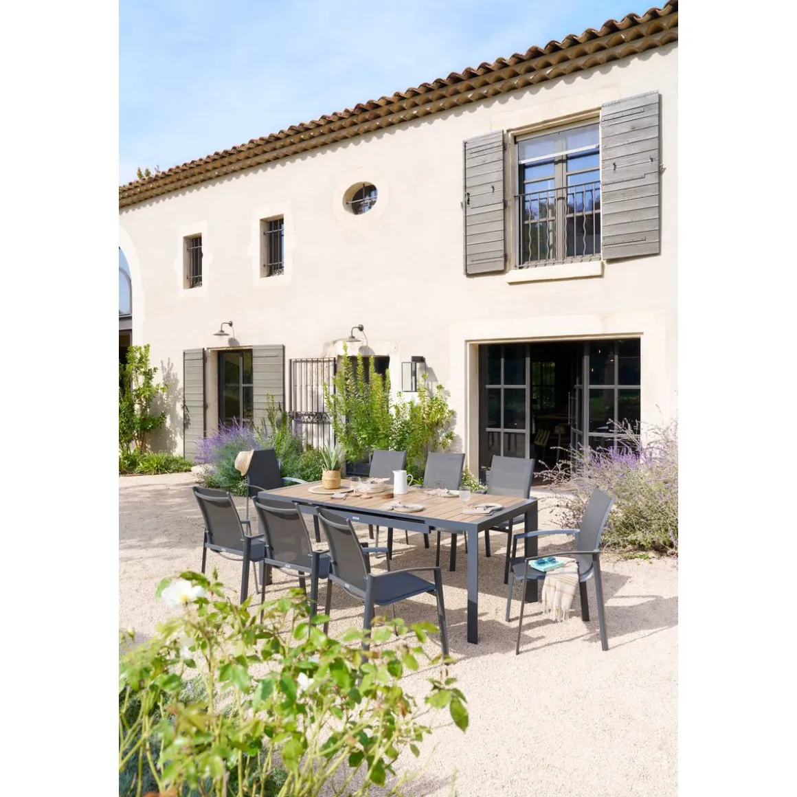 Table de jardin EVASION Effet bois Honey / Graphite