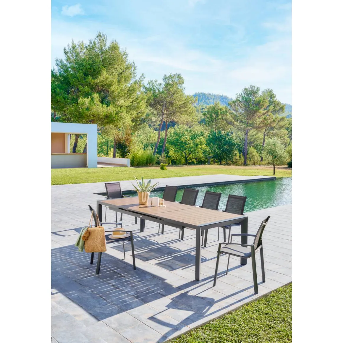 Table de jardin EVASION Effet bois Honey / Graphite