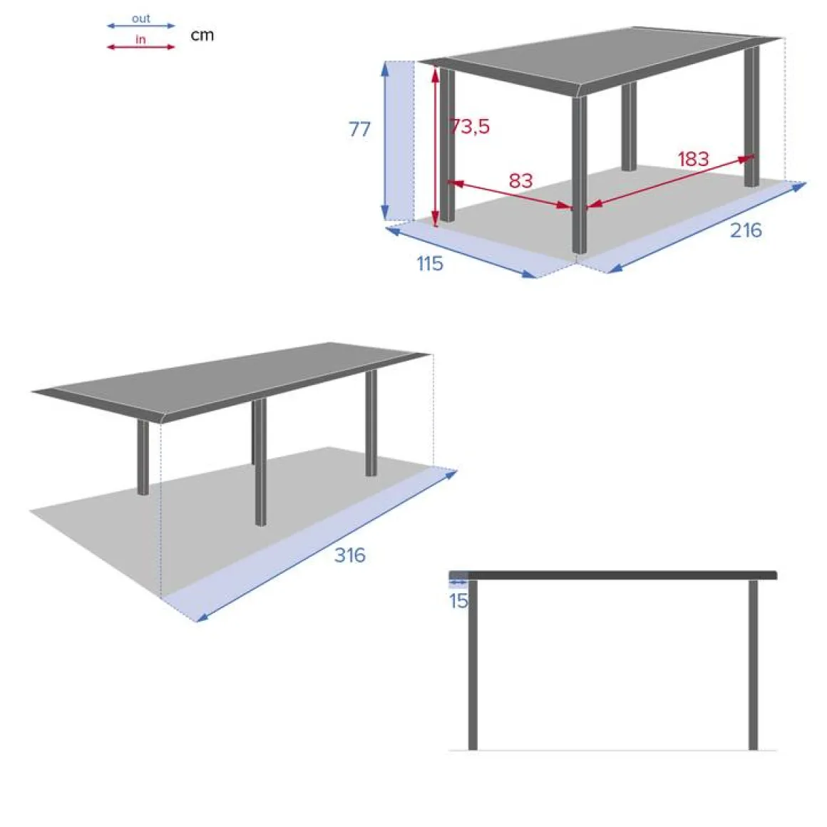 Table de jardin extensible ALLURE Effet bois muscade & Graphite