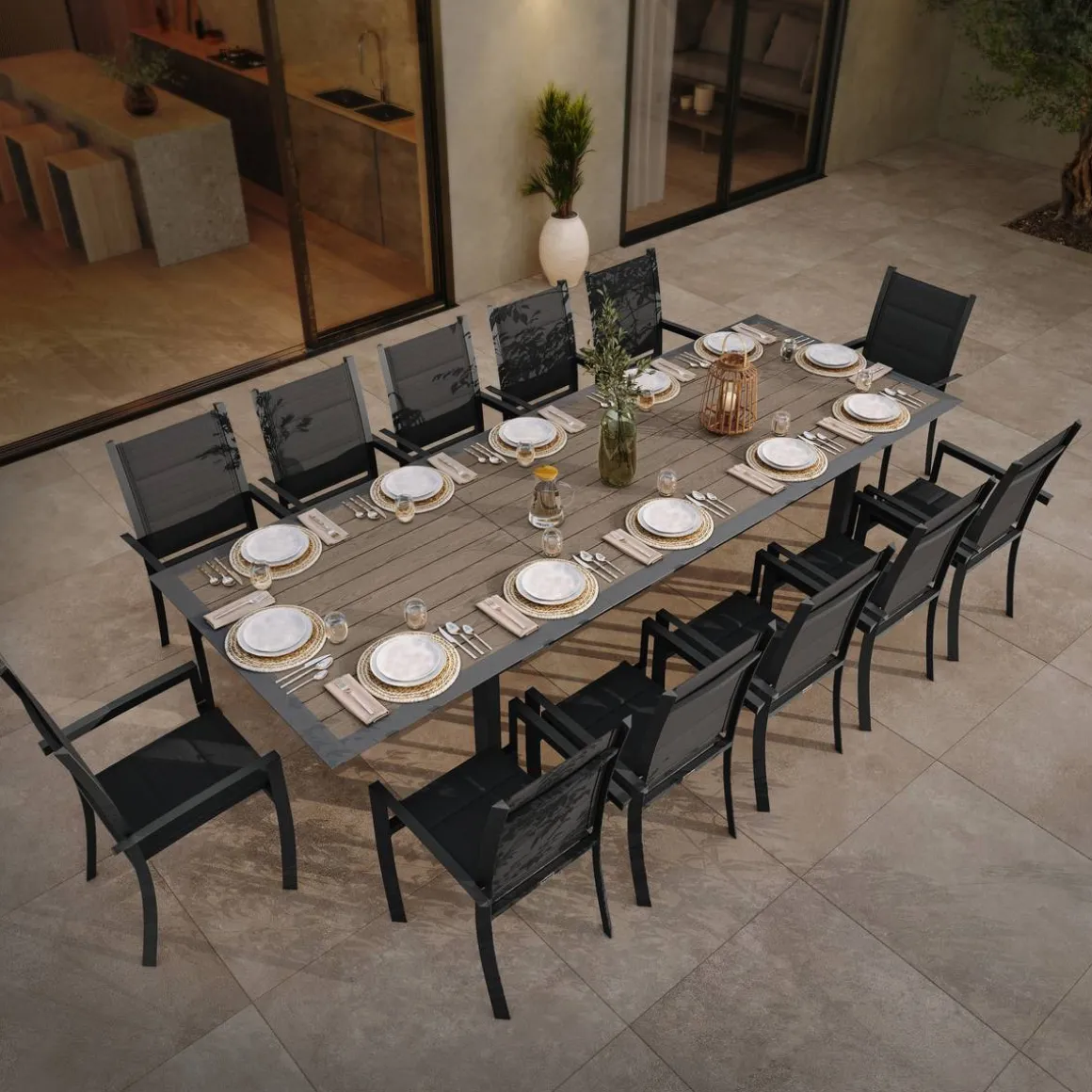 Table de jardin extensible ALLURE Effet bois muscade & Graphite