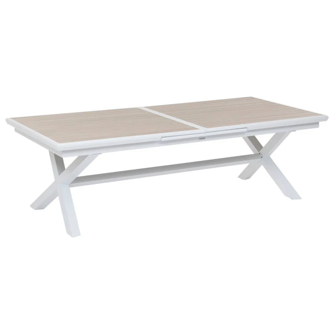 Table de jardin extensible AXIOME Effet bois Lin & Blanc