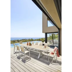 Table de jardin extensible AXIOME Effet bois Lin & Blanc
