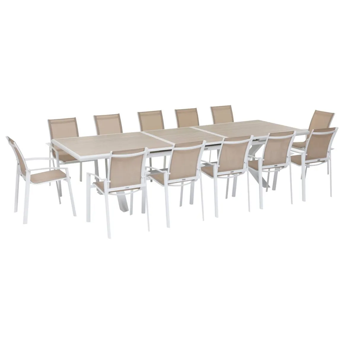 Table de jardin extensible AXIOME Effet bois Lin & Blanc