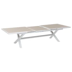 Table de jardin extensible AXIOME Effet bois Lin & Blanc