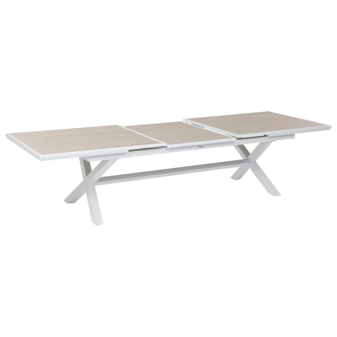 Table de jardin extensible AXIOME Effet bois Lin & Blanc