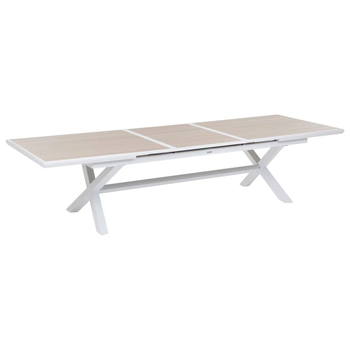 Table de jardin extensible AXIOME Effet bois Lin & Blanc